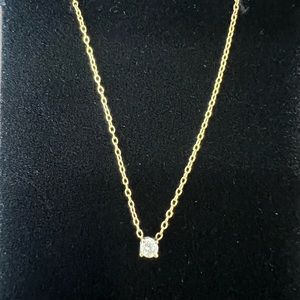 Solid 14k Yellow Gold Necklace with Natural Solitaire Diamond Pendant